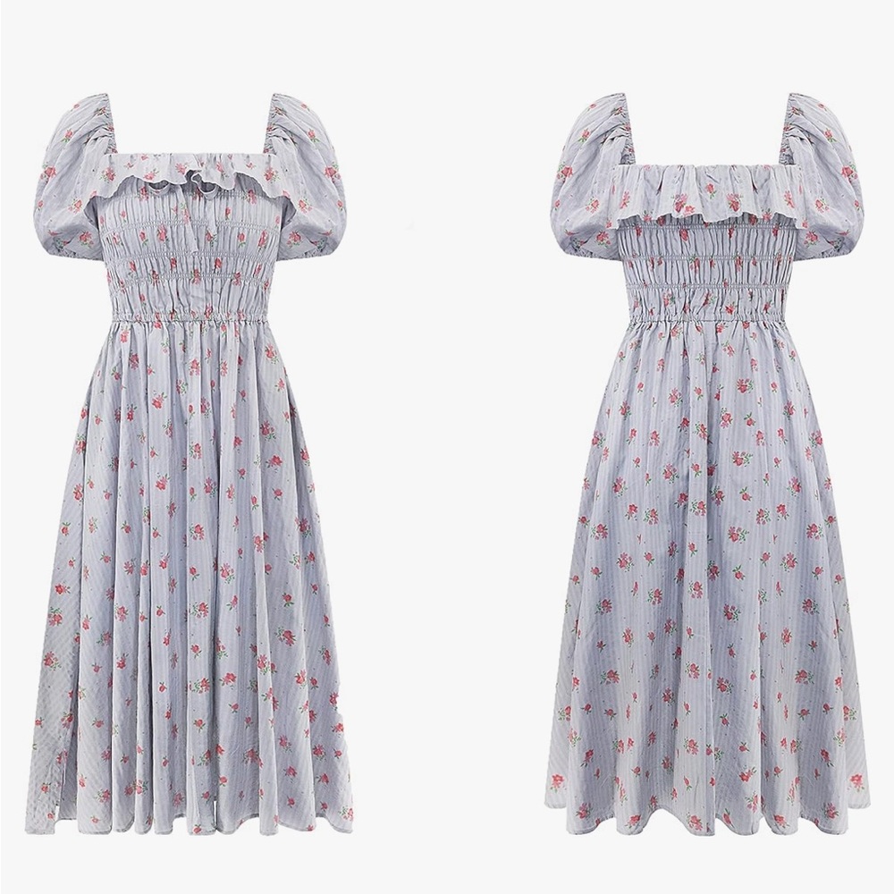 Floral Print Ruffles Midi Dress